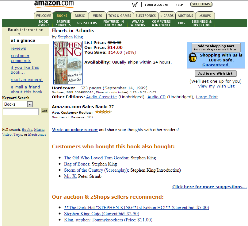 Primary Source: Screenshot
The Amazon website as it appeared in 2000 after the company had already begun branching out and selling more than just books.