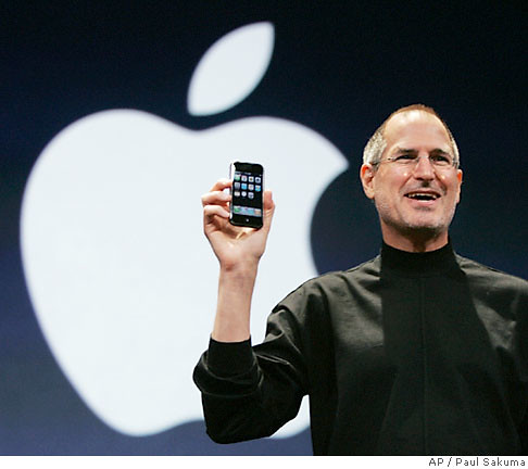 Primary Source: Photograph
Apple’s CEO Steve Jobs introducing the first iPhone on stage in 2007.